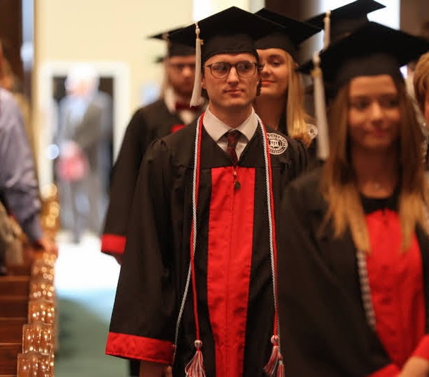 Graduating history minor Joe Gee participates in the processional at Union University's fall graduation on December 11, 2021. Photo by Kristi Woody