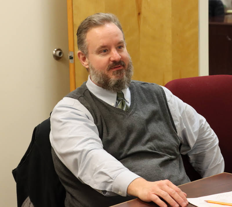 Mike Garrett, Director and Librarian of the Ryan Center for Biblical Studies at Union, asks a question during Jack Waters' honors thesis defense on December 8, 2021.