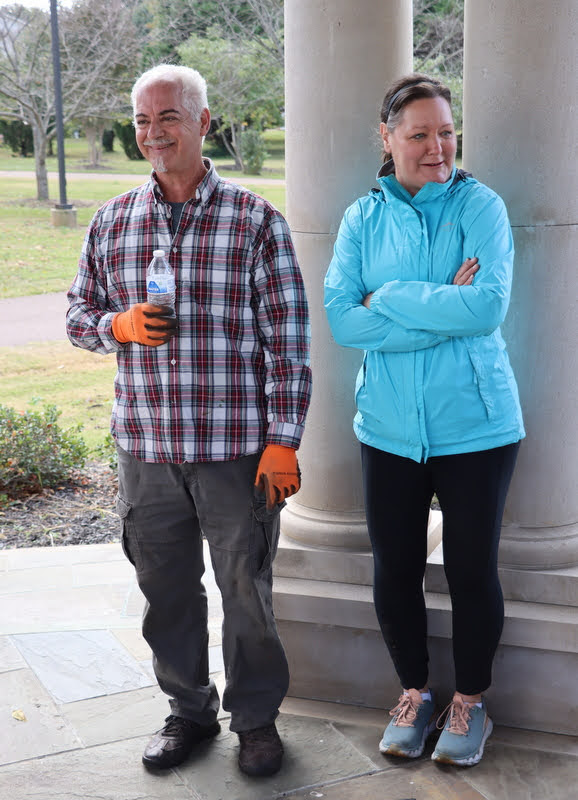 Jack Baudo and Tammy Buchanan-Anderson, the community coordinators of the service project at Liberty Garden Park on November 2, 2021, relax at the end of the event.
