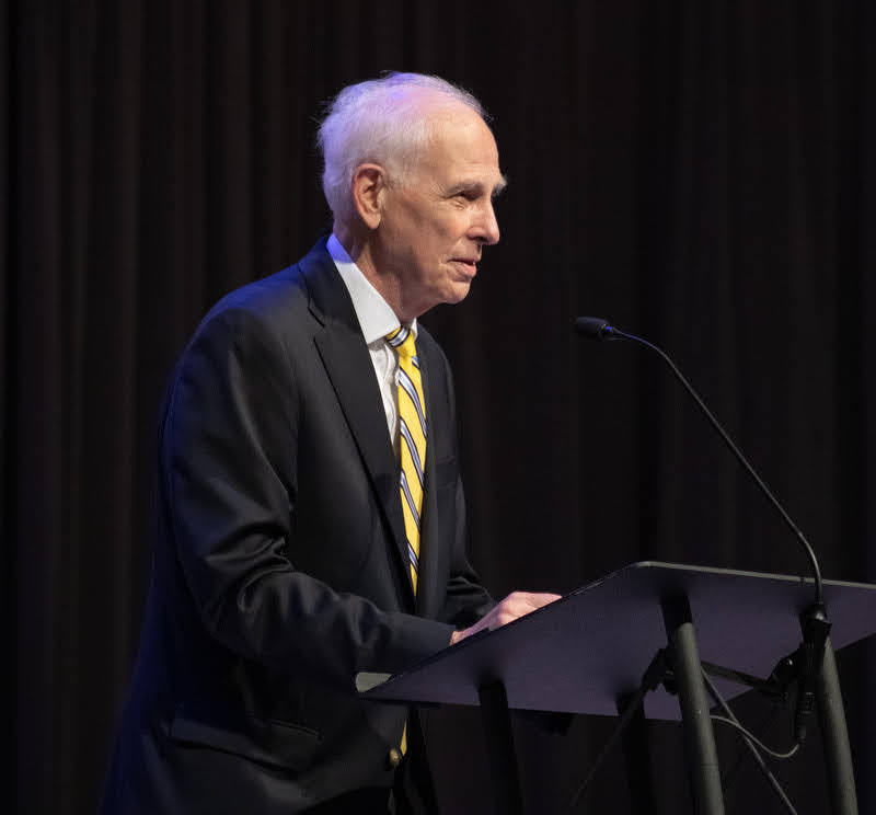 Dr. Stephen Carls introduces Dr. David Bell of Princeton University at the evening lecture of the 2021 Carls-Schwerdfeger History Lectureship on October 25. Photo by Abigail Aspinwal