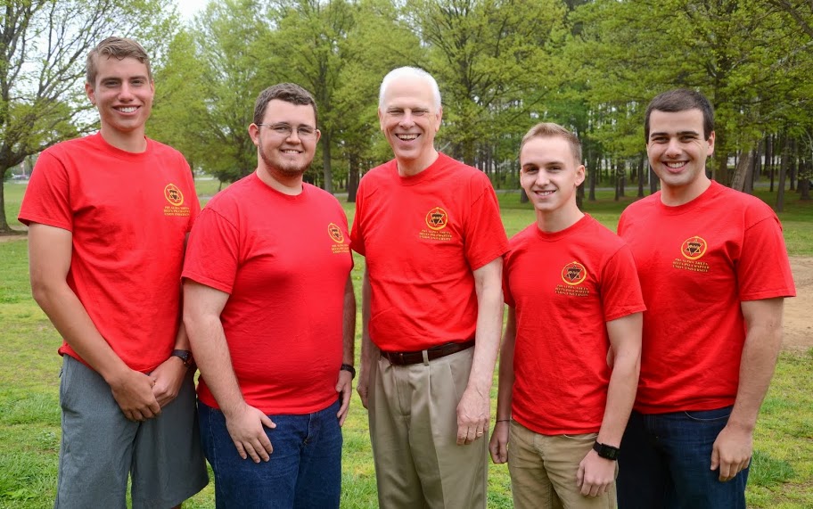 Members of the 2015-2016 Union University Phi Alpha Theta leadership team smile for the camera during the Delta-Psi chapter's Red T-shirt Spirit Day on April 13, 2015.