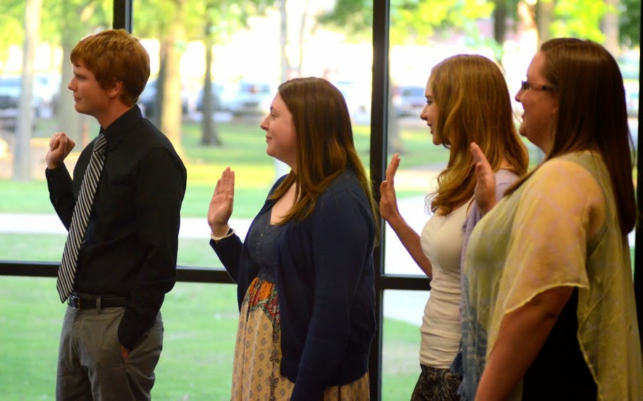 Rutledge Honorary History Club officers for 2015-2016 prepare to take their oaths of office at the history awards banquet on April 30, 2015.