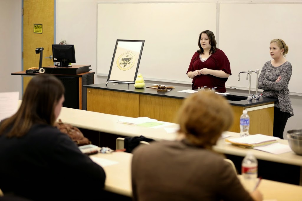 Faith Bagley, the Delta-Psi president, talks about upcoming chapter events during the spring semester at the Phi Alpha Theta plenary meeting on February 24, 2015.  Photo by Kristi Woody