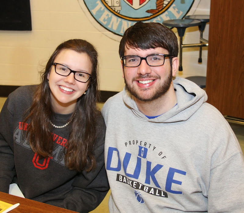 Phi Alpha Theta members Bree McCuin and Charles Snow take a break for a photo at the Old Hickory Rotary Club's pancake breakfast on March 14, 2015.