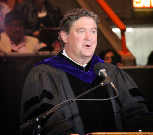 Dr. J. Steven Gaines, pastor of Bellevue Baptist Church in Cordova, Tennessee, delivers the commencement address at Union University's spring graduation on May 16, 2015.