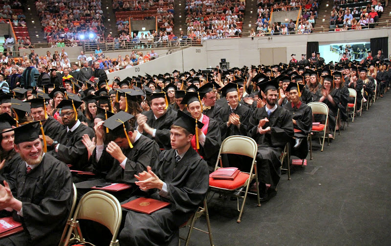 Graduating students express appreciation to Union University's faculty at the school's spring commencement exercises on May 16, 2015, for the excellent learning experiences they had as Union undergraduates.