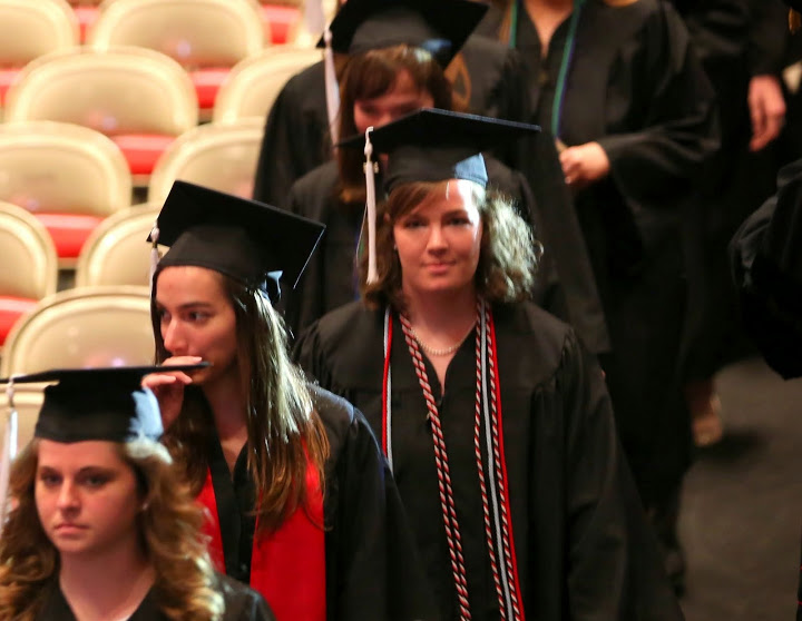 Sarah Carroll (third from the front), graduating with a double major in history and political science, participates in the processional at Union's spring commencement services on May 16, 2015.
