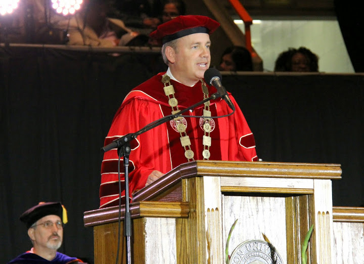 Union University President Dr. Samuel W. Oliver welcomes attendees to Union's spring commencement services on May 16, 2015.