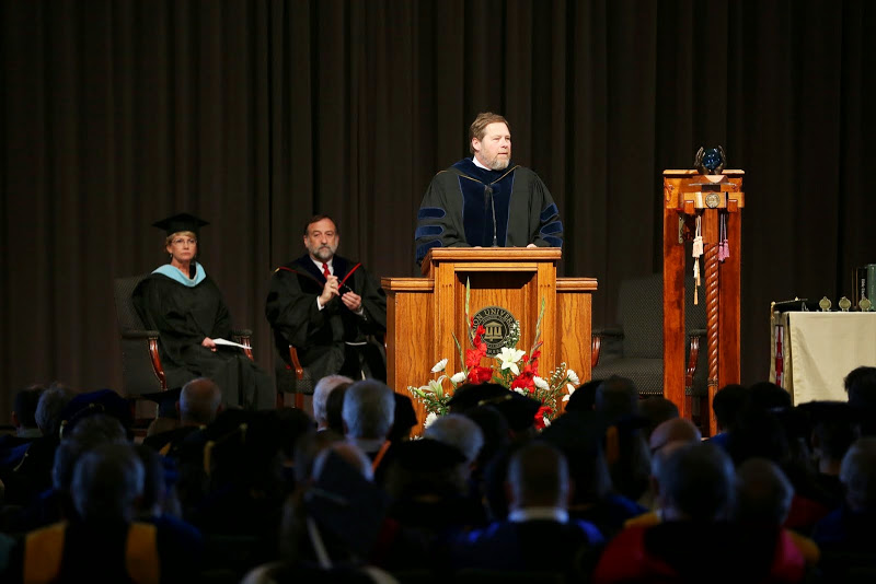 Dr. Ben Mitchell, Union University's provost, presides over the school's annual awards day convocation on May 1, 2015.  Photo by Kristi Woody