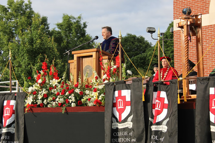 Dr. Jerry A. Johnson, President and CEO of National Religious Broadcasters in Washington, D.C., delivers the commencement address at Union University's spring graduation on May 21, 2016.