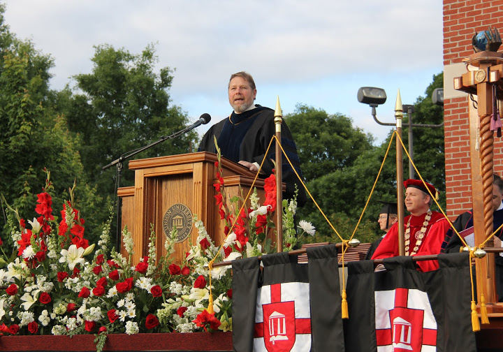 Dr. C. Ben Mitchell, Provost and Vice President for Academic Affairs, presents the spring semester graduating class of 2016 to receive their bachelor's degrees at Union University's commencement services on May 21, 2016.