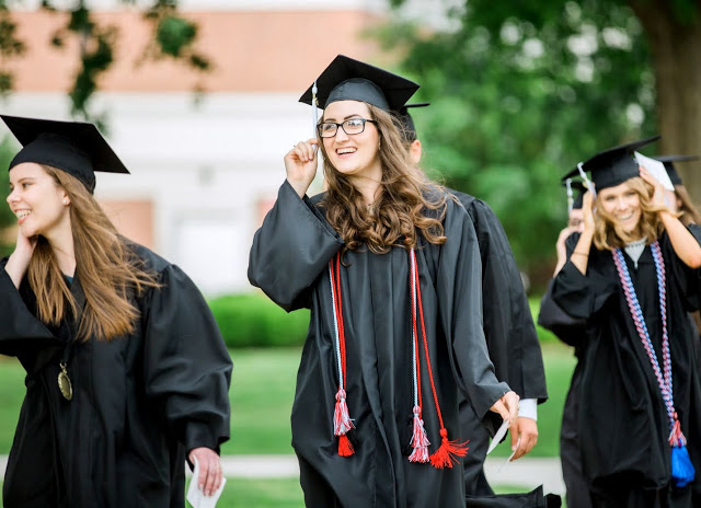 Olivia Winters participates in the processional at Union University's spring graduation exercises on May 21, 2016. Photo by Kristi Woody