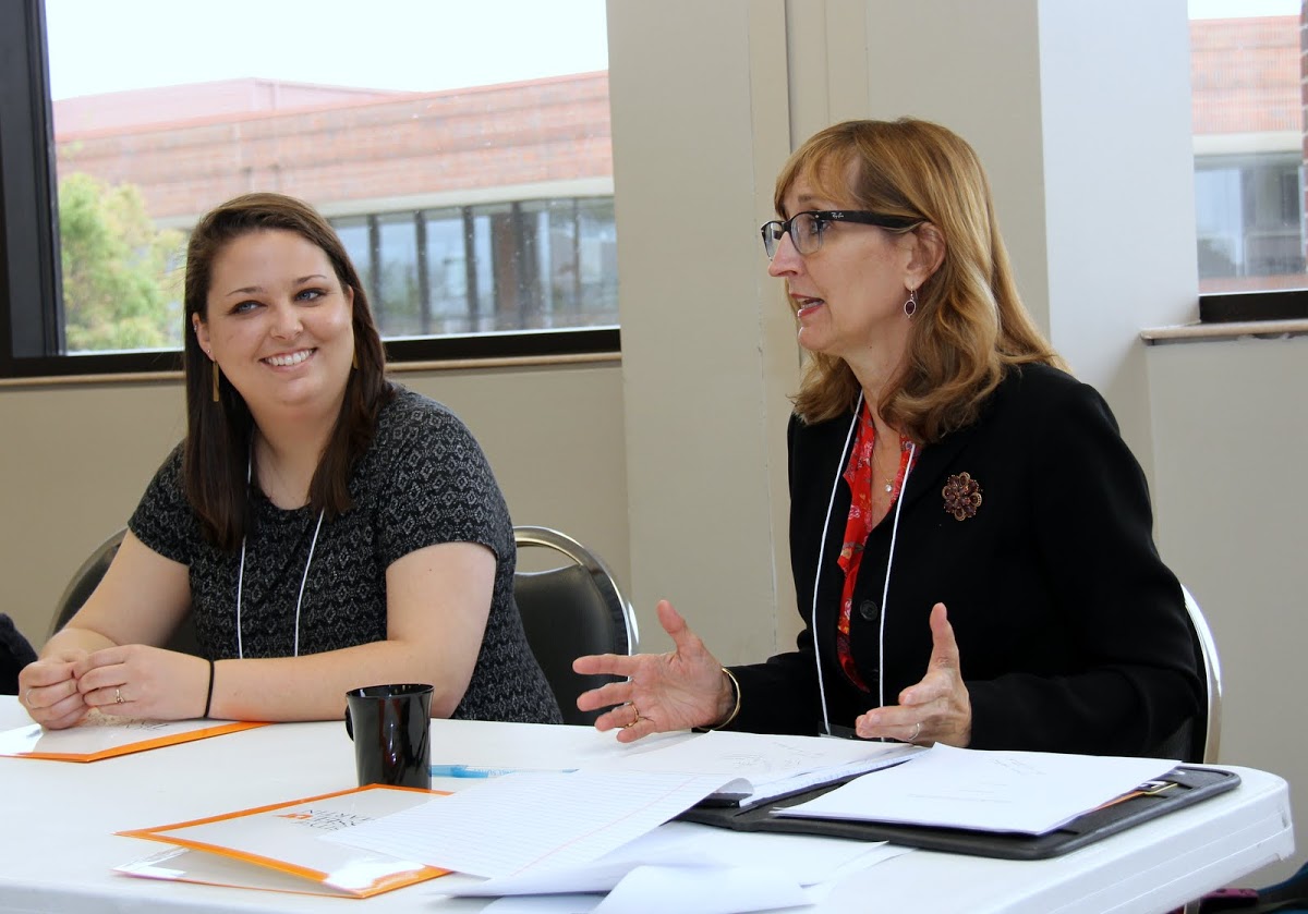 Dr. Minoa Uffelman (right) comments on Emily Littleton's (left) paper during the Phi Alpha Theta conference panel titled Tennessee History on April 1, 2017.