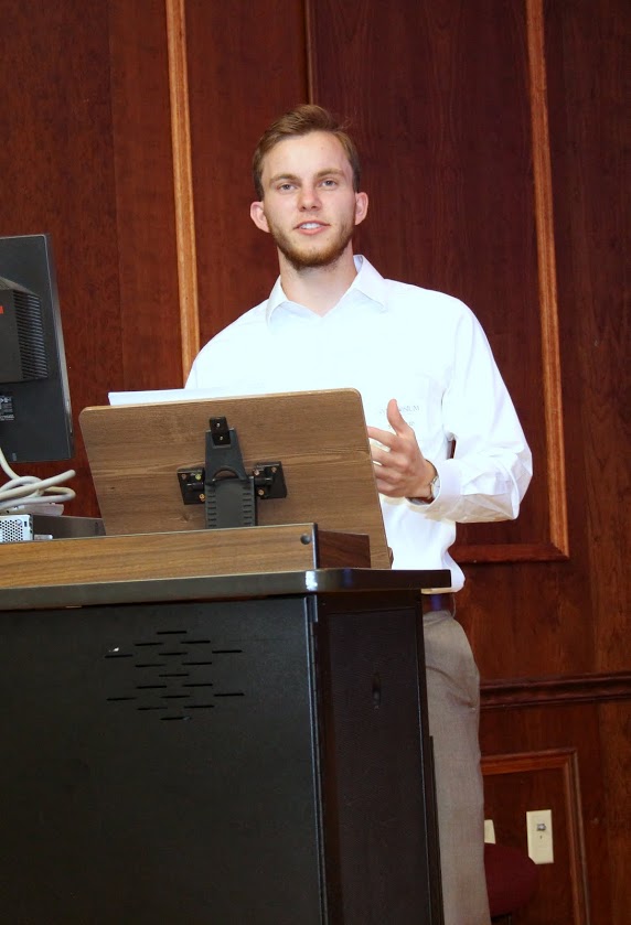 History major Seth Reid presents a paper titled The Fall of Tenochtitlan: The Difficult Distinction between Civil War and Conquest at the Union University Scholarship Symposium on April 25, 2017.