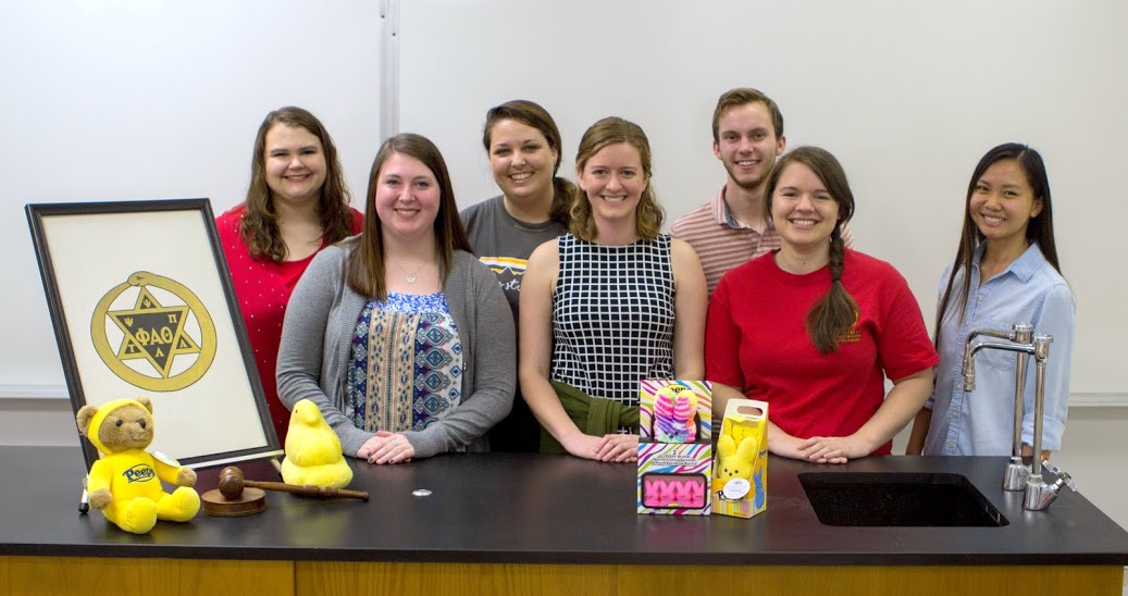 Delta-Psi chapter officers for 2016-2017 and 2017-2018 join together for a photo at the Phi Alpha Theta plenary meeting on February 20, 2017. They are (left to right) Jessica Barton, Kathryn Mitchell, Emily Littleton, Beth Adams, Seth Reid, Jordan Sellers, and Katherine Cheshire. Photo by Morgan Morfe