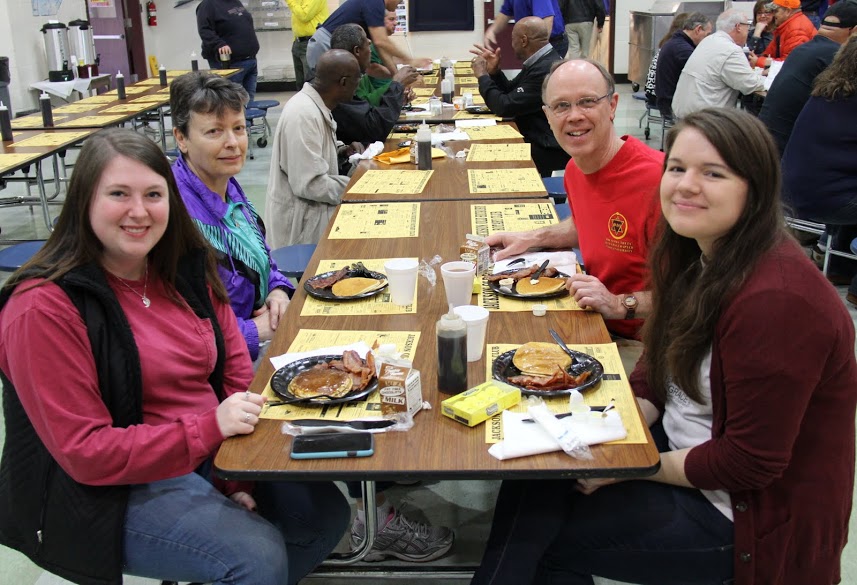 Phi Alpha Theta attendees at the Jackson Old Hickory Rotary Club Pancake Breakfast pause for a photo. They are (left to right) Kathryn Mitchell, Dr. Alice-Catherine Carls, Robert Briley, and Jordan Sellers.