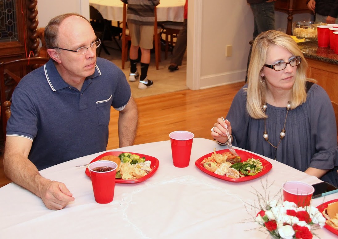 Robert and Brenda Briley participate in a dinner conversation at their table during the 25th Annual Phi Alpha Theta/History Department Cookout on May 12, 2017.