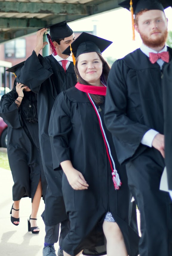 Jordan Sellers (center) takes part in the processional at Union University's commencement exercises on May 20, 2017. Photo by Gretchen Foels