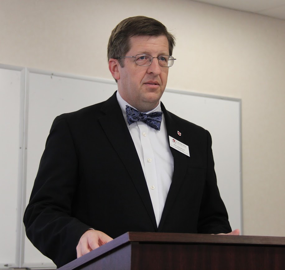 Dr. Ray Van Neste welcomes attendees to the Union University Scholarship Symposium session representing history, theology and missions, and business on April 24, 2018.