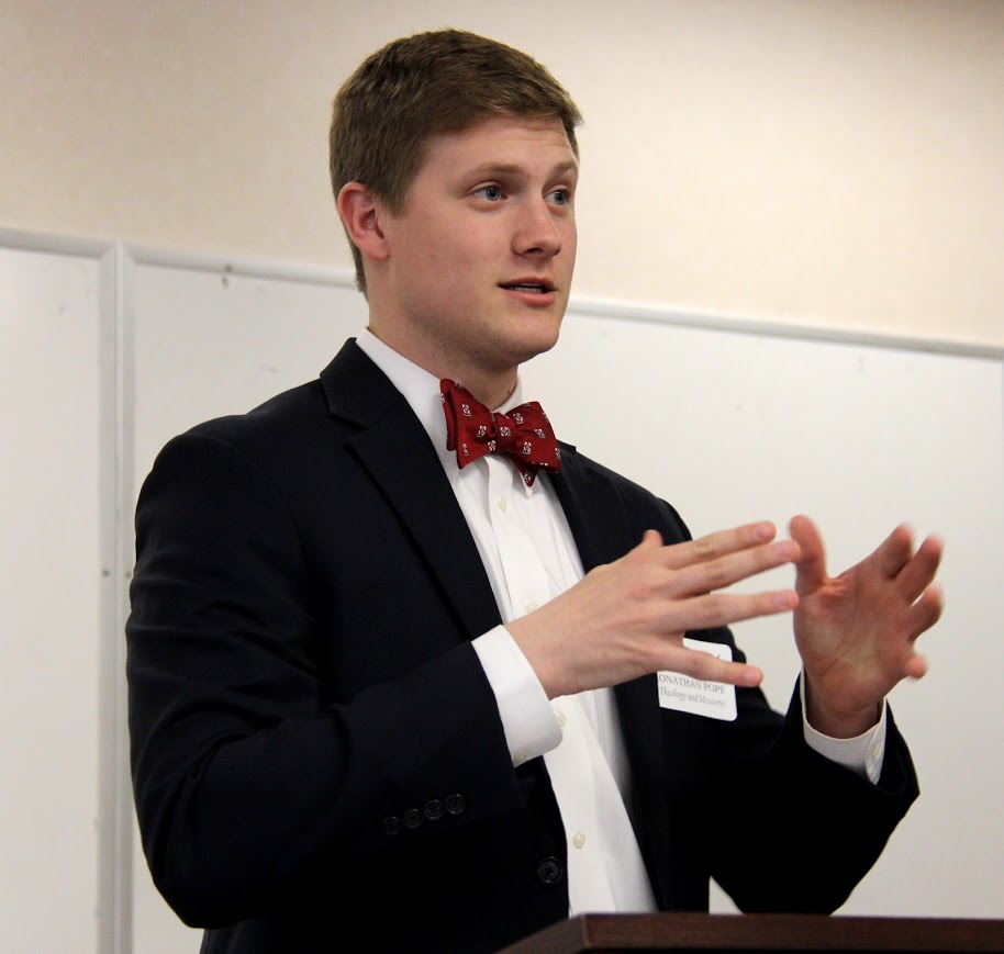 Jonathan Pope delivers a paper on God, His People, and Mission to the Nations: A Biblical Theological Exploration of the Theme of Mission in the Old and New Testaments at the Union University Scholarship Symposium on April 24, 2018.