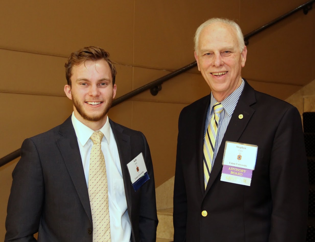 Seth Reid (left) and Dr. Stephen Carls stand together shortly after Reid's paper presentation on January 6, 2018, at the Phi Alpha Theta Biennial Convention in New Orleans.