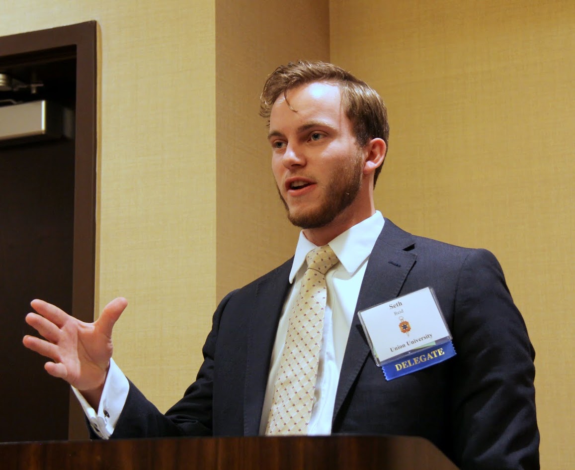 Seth Reid delivers a paper on January 6, 2018, about C. S. Lewis's Pilgrimage of Hope: A Biography as part of a student panel titled Literature at the Phi Alpha Theta Biennial Convention in New Orleans.