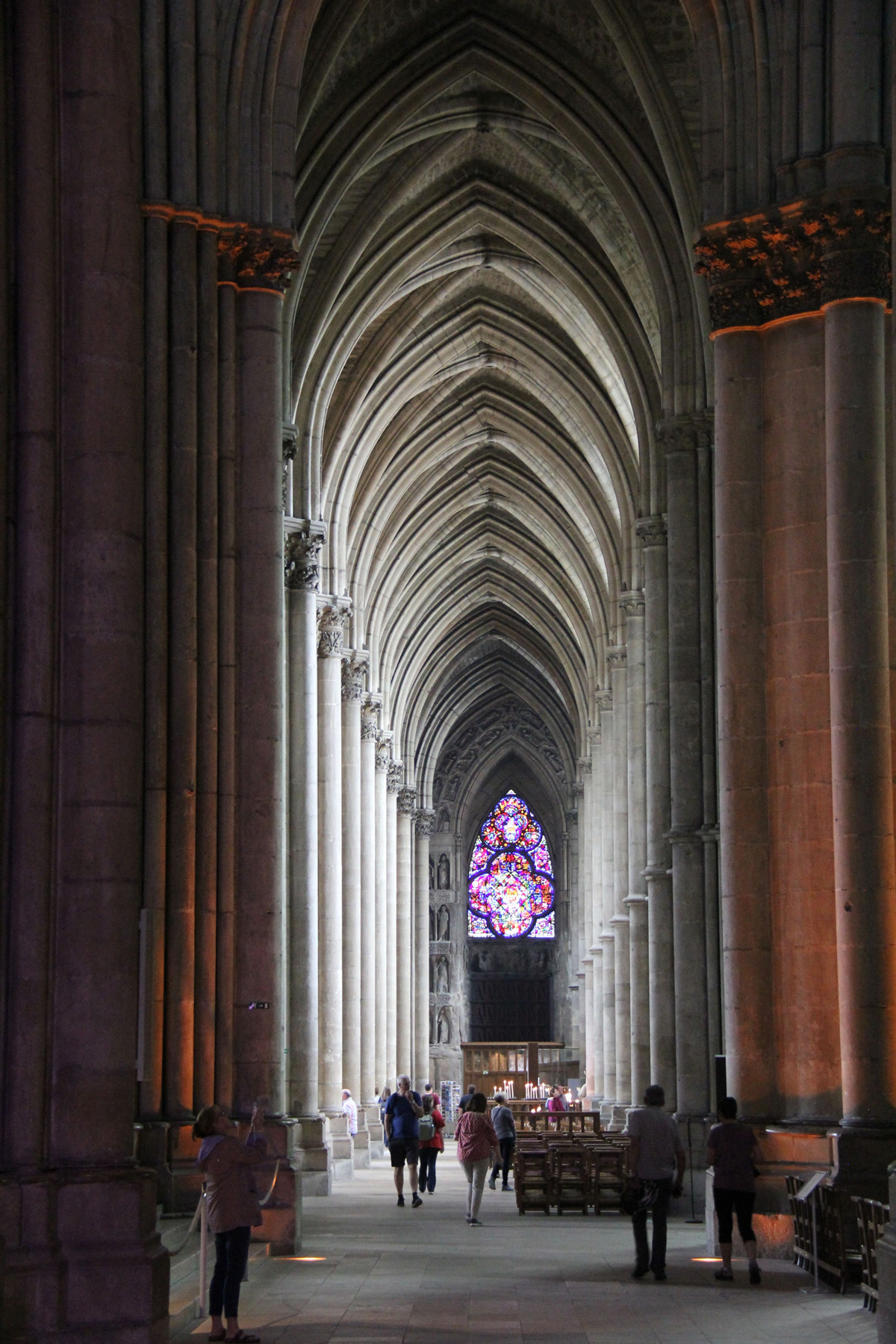 The Cathedral of Reims, badly damaged by the Germans during World War I but restored in the interwar years, has a beautiful Gothic-style interior. It was for centuries the official coronation site of the kings of France. The UU-UTM travel group toured the cathedral on May 25, 2018.