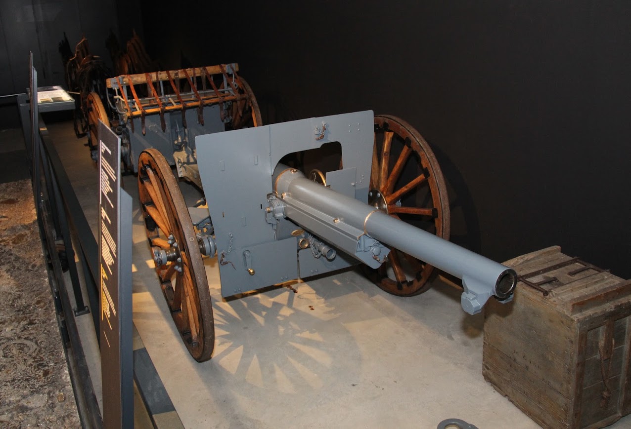 A French 75 mm 1897 model field gun is displayed at the Verdun Memorial museum. The French had over 1,000 75 mm light artillery pieces at Verdun by the beginning of April 1916. These guns inflicted heavy losses on the Germans during the Battle of Verdun. The World War I travel group visited the museum on May 27, 2018.