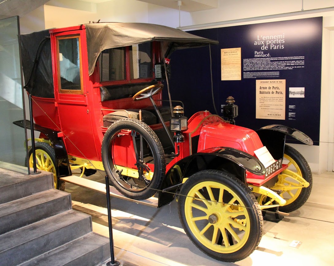 A Renault taxi cab - one of many cabs that took part in transporting French soldiers to fight in the First Battle of the Marne against the Germans in September 1914 - is on display at the French Army Museum in Paris. UU-UTM World War I participants visited the museum on May 31, 2018.