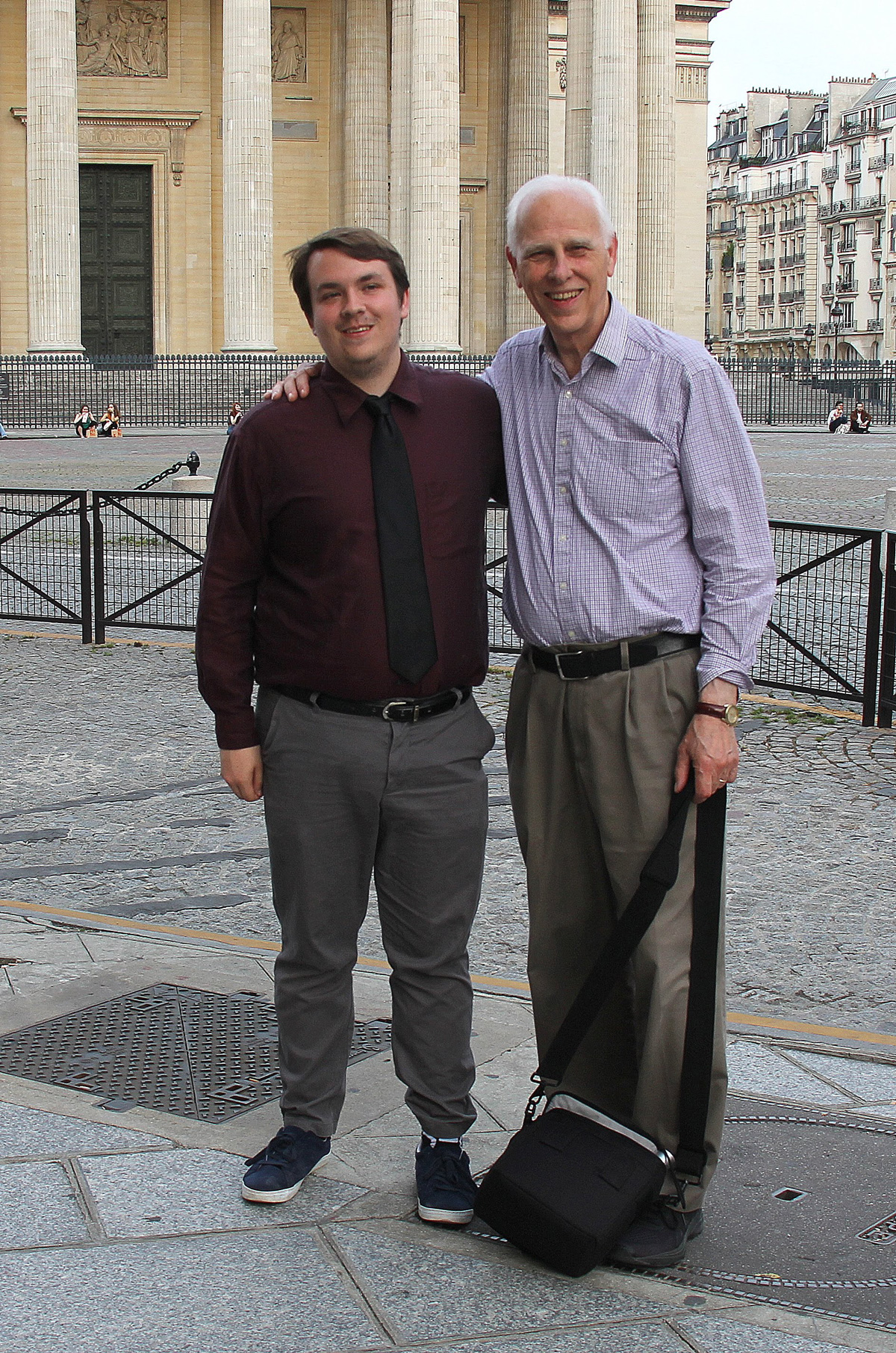 Micah Pinkley (left) stands with Dr. Stephen Carls in front of the Panthéon in Paris on May 31, 2018.