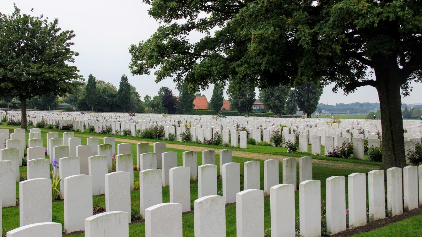 The Tyne Cot Cemetery in Belgium contains the graves of almost 12,000 British and Commonwealth soldiers killed in World War I. The UU-UTM tour group visited the cemetery on May 24, 2018.