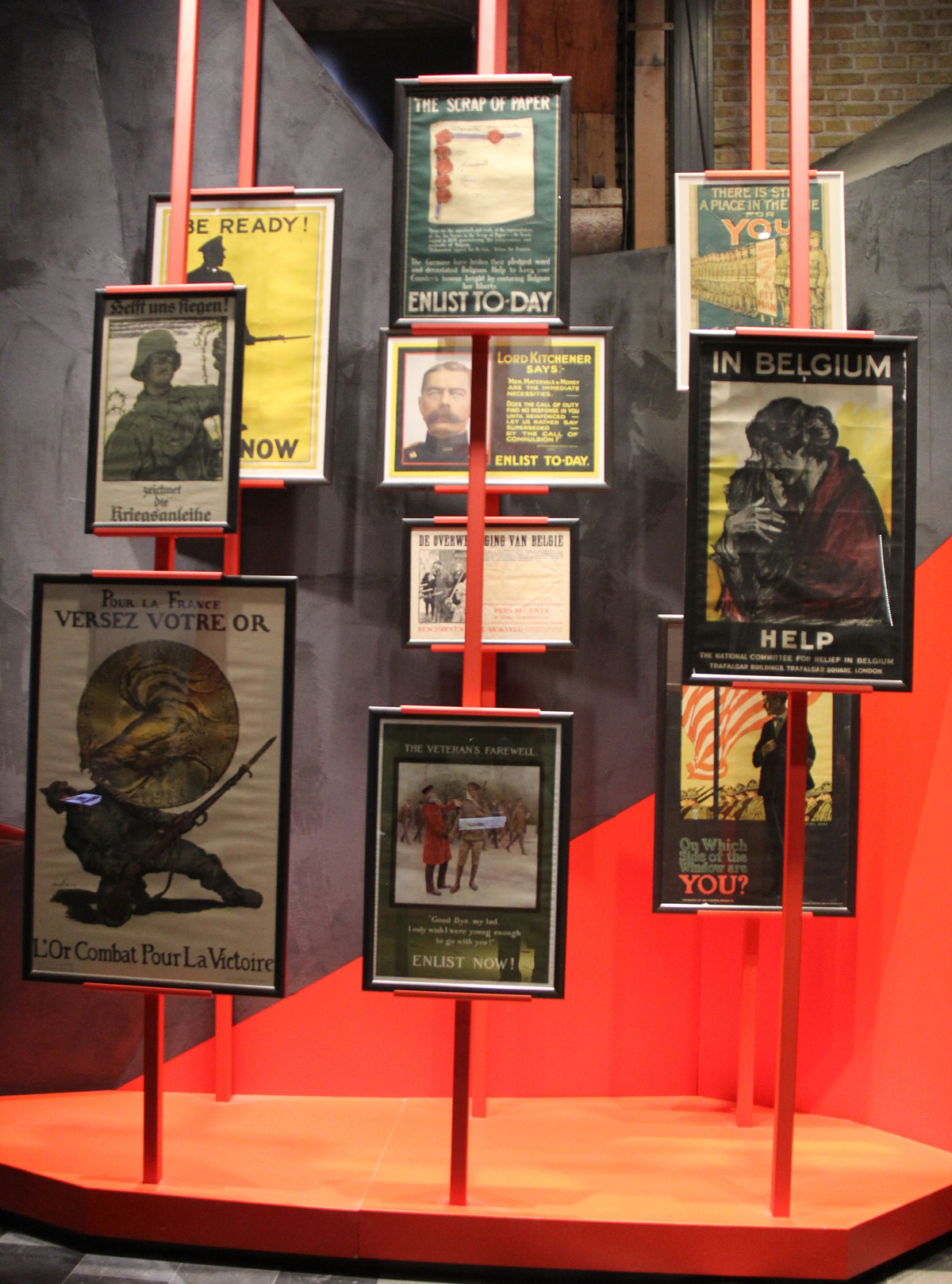 World War I posters are among the items on display at the In Flanders Fields Museum in Ypres, Belgium. The UU-UTM travel group passed through the museum on May 24, 2018.