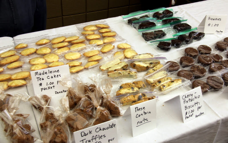 Many items fill the sales tables at the Delta-Psi chapter's 16th Annual Franco-American Confection and Bake Sale on April 10, 2019.