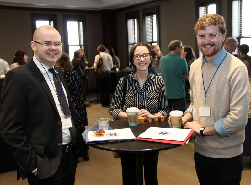 Phi Alpha Theta members Will Choate (left to right), Lauren Butler, and Luke Sower enjoy refreshments at the start of the Tennessee Phi Alpha Theta Regional Conference at Belmont University on March 30, 2019.