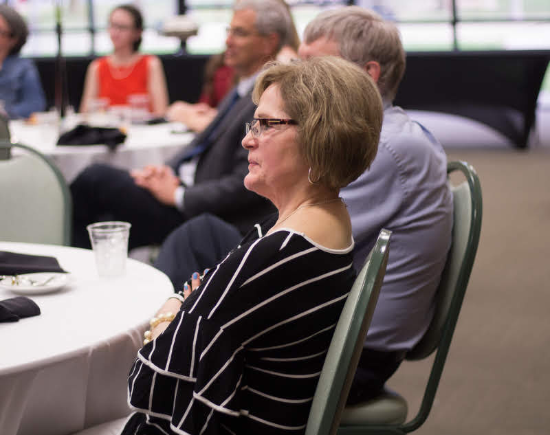 Becky Lindley listens to Dr. Ray Van Neste speak at the history awards banquet on May 2, 2019. Photo by Nicole Grim