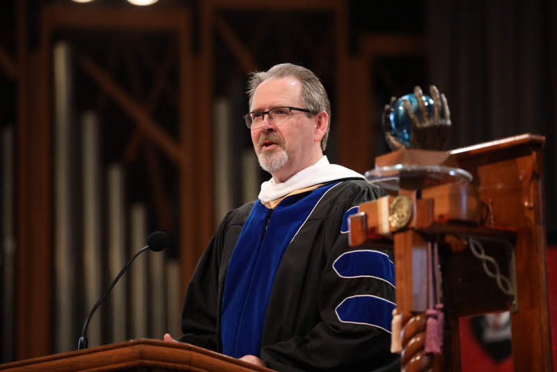 Dr. John Netland, Union University's provost, presides over the school's Annual Awards Convocation on May 3, 2019. Photo by Kristi Woody