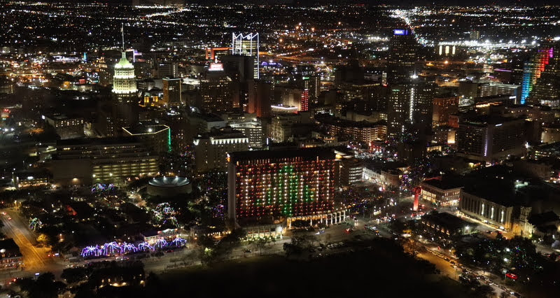 The observation deck of the Tower of the Americas offers a stunning night view of San Antonio on January 3, 2020, for members of Union's delegation to the Phi Alpha Theta Biennial Convention.