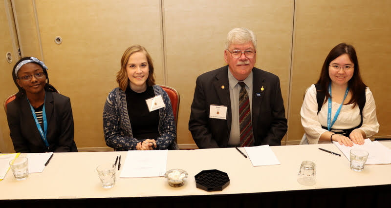 Members of the Phi Alpha Theta convention panel on Literature and Film take time for a photo prior to the start of their session. They are (left to right) Renee Williams, Megan Ledbetter, Dr. Roger Davis (the panel chair/commentator), and Juliana Thompson. Jan 4, 2020.