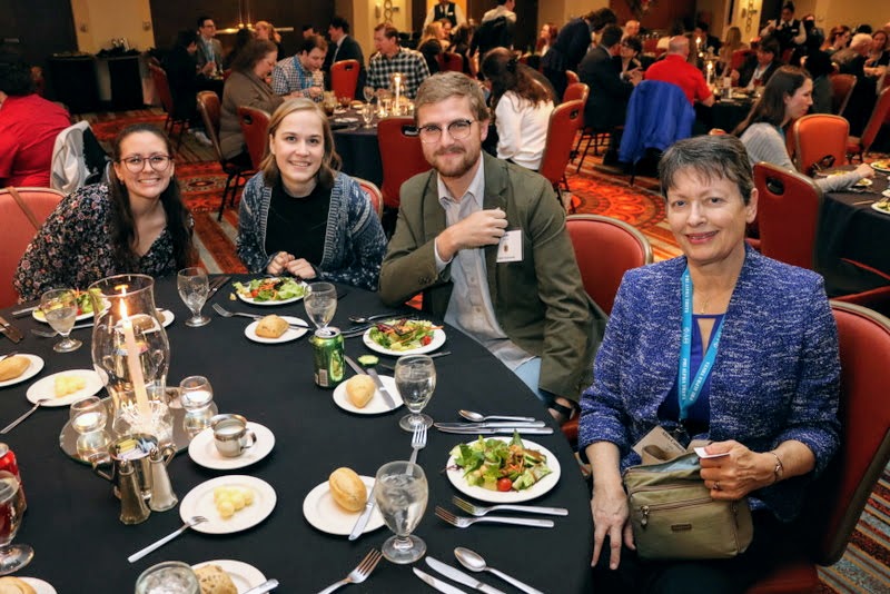 Members of Union's delegation to the Phi Alpha Theta Biennial Convention pose for a photo at the start of the Presidential Banquet on January 4, 2020. They are (left to right) Katie Allison, Megan Ledbetter, Luke Sower, and Dr. Alice-Catherine Carls.
