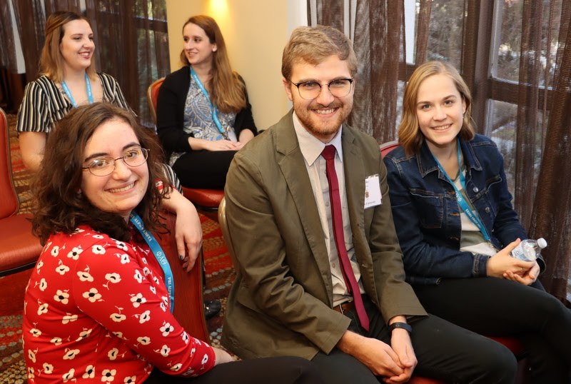 Union University students sit together as they wait for a panel titled Gender/Sexuality to begin on January 3, 2020, at the Phi Alpha Theta Biennial Convention. They are (left to right) Leah Atkins, Luke Sower, and Megan Ledbetter.