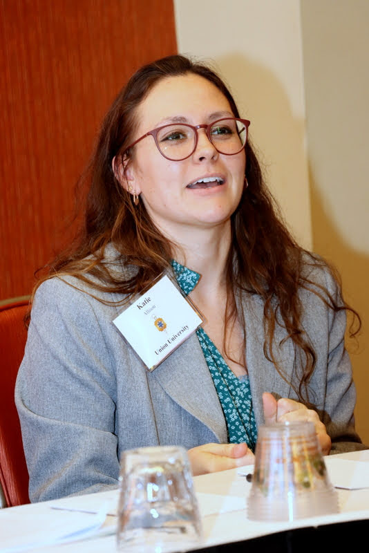 Union University history major Katie Allison answers a question about her paper on Biblical Feminism: An Oxymoron? during her panel at the Phi Alpha Theta Biennial Convention on January 3, 2020.