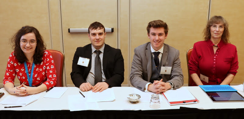 Participants in the Phi Alpha Theta panel titled Roman History pause for a photo prior to the start of their session on January 3, 2020. They are (left to right) Leah Atkins, Chandler Burrows, Kevin Twohig, and Dr. Kimberly Reiter (panel chair/commentator).