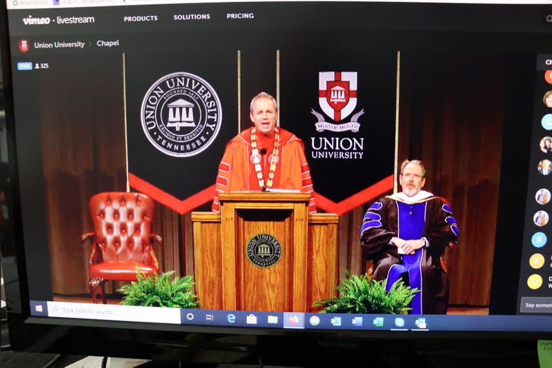 Union University President Dr. Samuel W. Dub Oliver offers congratulations to student award winners at the school's Virtual Awards Day celebration on May 1, 2020.