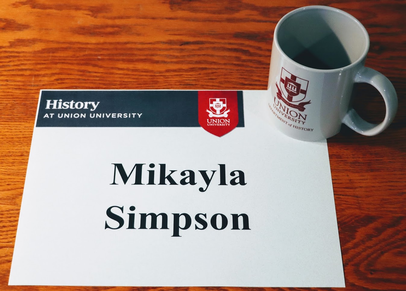 Graduating history major Mikayla Simpson received a history department mug and note of congratulations in the mail in May 2020.