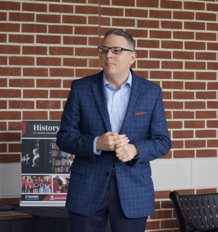 Dr. Keith Bates talks about his Union experience as a student and faculty member after accepting the history department's History Alumni Distinguished Achievement Award on April 29, 2021. Photo by Naomi Mengel