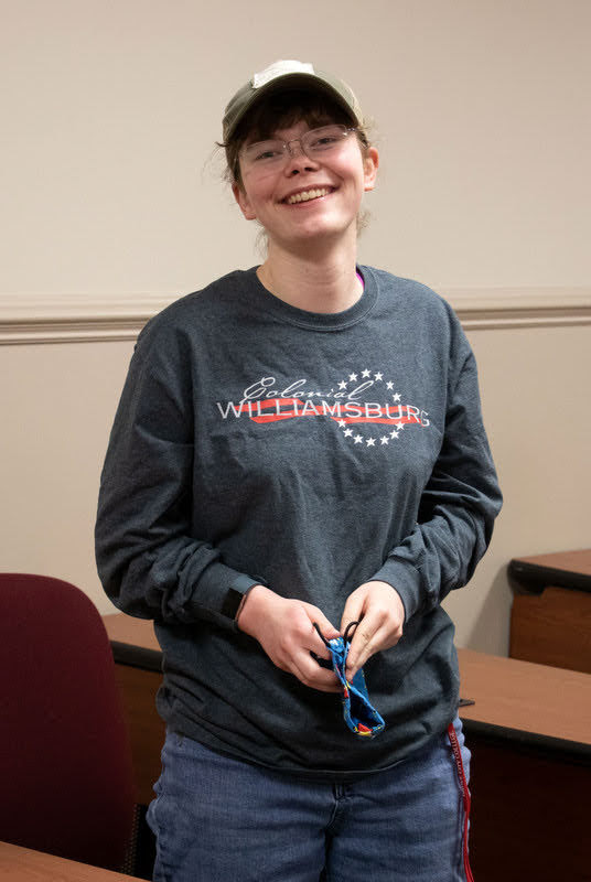 Elizabeth Blevins smiles after being elected secretary of the Delta-Psi chapter of Phi Alpha Theta for 2021-2022 at the chapter's spring plenary meeting on March 10, 2021. Photo by Joey Echeverria