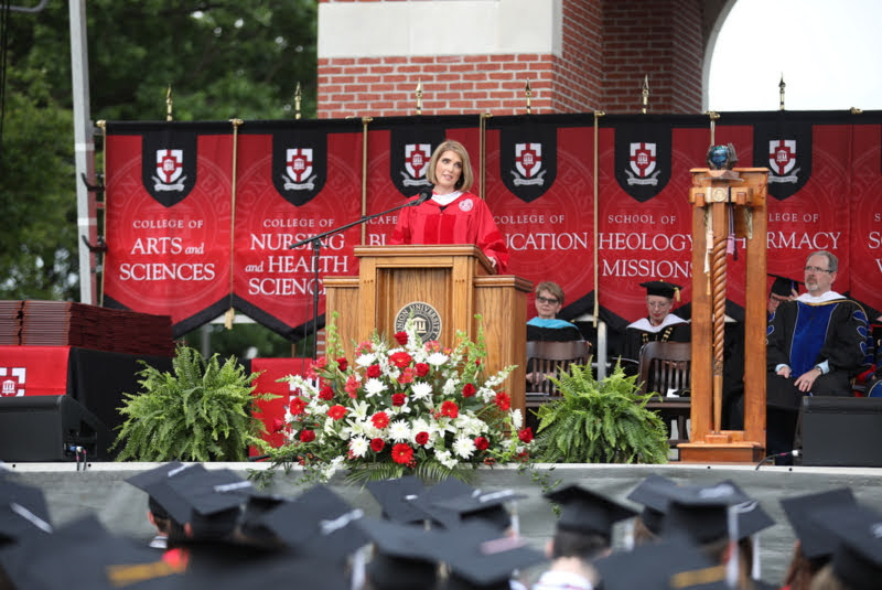 Brandon O. Gibson, the chief operating officer for the state of Tennessee, delivers the commencement address at Union University's graduation for traditional undergraduates on May 15, 2021. Photo by Kristi Woody
