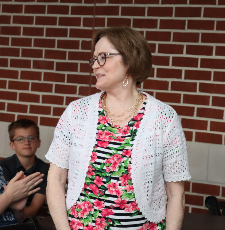 Becky Lindley, wife of Dr. Terry Lindley, is introduced during the retirement recognition ceremony for Dr. Lindley at the History Department Awards Program on April 28, 2022.