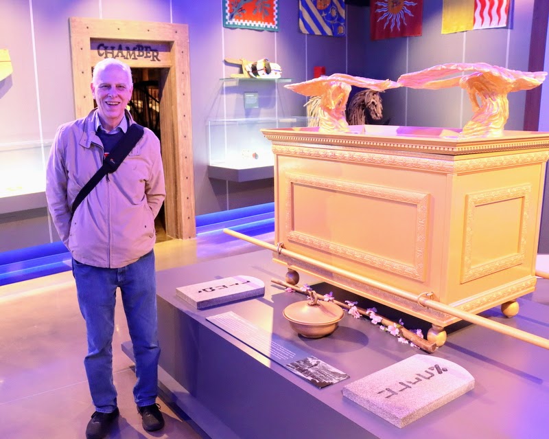 Dr. Stephen Carls stands by a replica of the Ark of the Covenant mentioned in the book of Exodus at Discovery Park of America on April 1, 2023.
