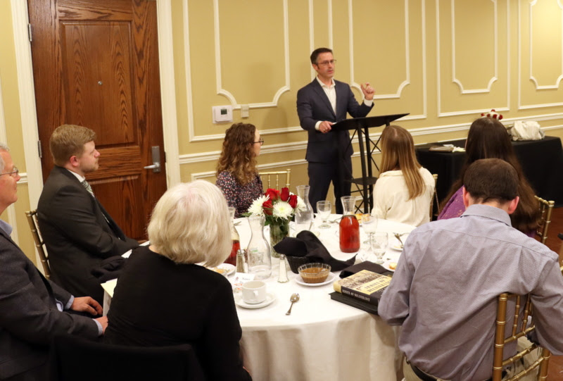 Geoffrey Lindley thanks the Department of History for honoring him with the Fifteenth Annual History Alumni Distinguished Achievement Award at the History Department Awards Banquet on April 27, 2023.